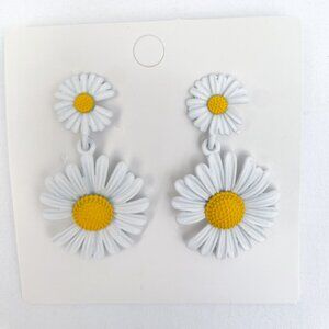 White Daisy Drop Earrings